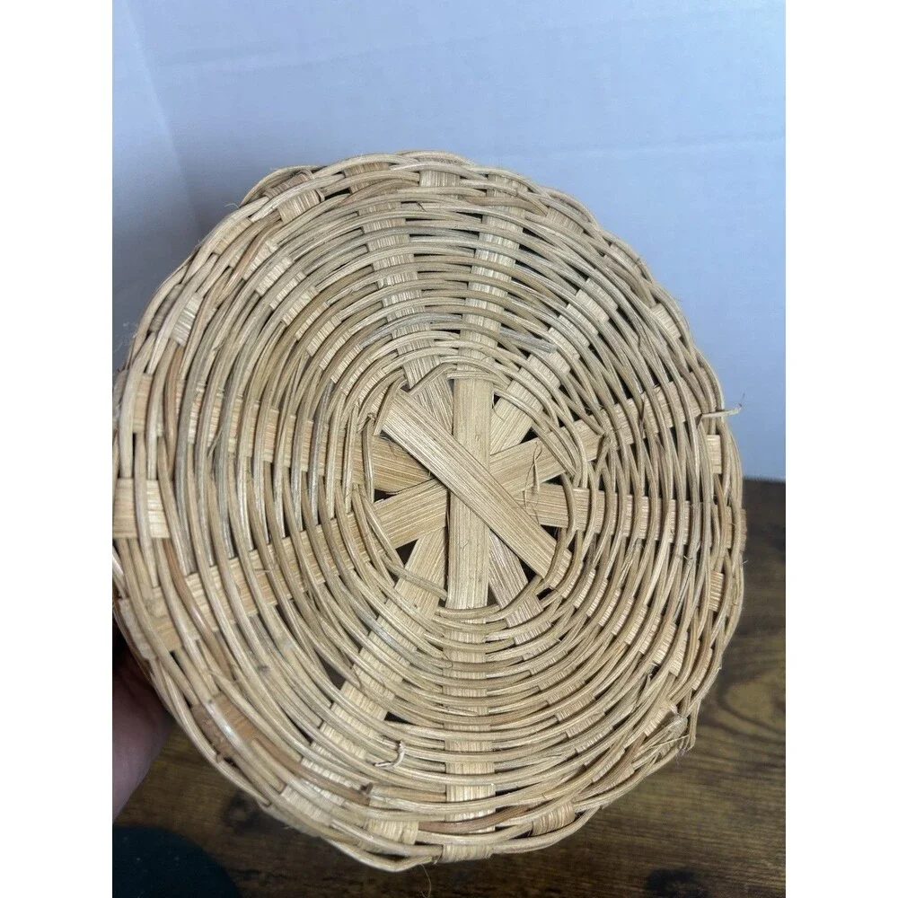 Vintage Apple Basket Cookie Jar Canister Woven Wood Country Cottage Decor Box